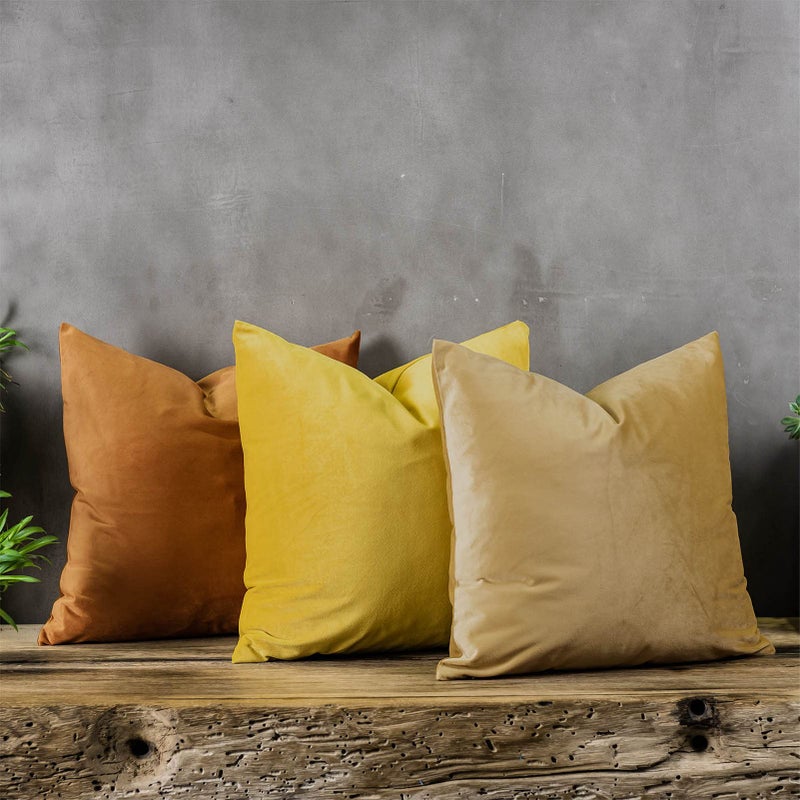 QUAFOO Lemon Couch Velvet Throw Pillow Covers 18x18 inch Set of 2 with Zipper Decorative Luxury Soft Solid Square Cushion Covers Case for Sofa Bed Living Room Car - Image 3
